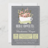 ブライダルシャワーの茶招待状、セージグリーン及びピンク 招待状 (正面)