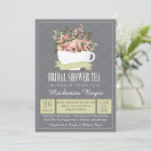 ブライダルシャワーの茶招待状、セージグリーン及びピンク 招待状 (スタンド正面)