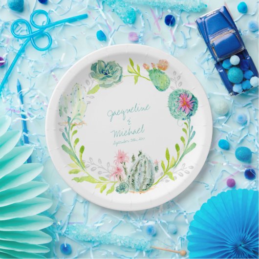 ブライダルシャワーの装飾のサボテンの水気が多い花の砂漠 ペーパープレート (パーティー)