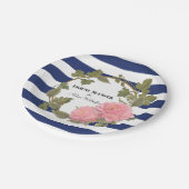 ブライダルシャワーの装飾の金ゴールドの広くストライプのなシャクヤクのリース ペーパープレート (アングル)