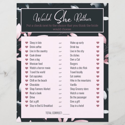 ブライダルシャワーの試合は彼女はむしろピンクの海軍だろう (正面)