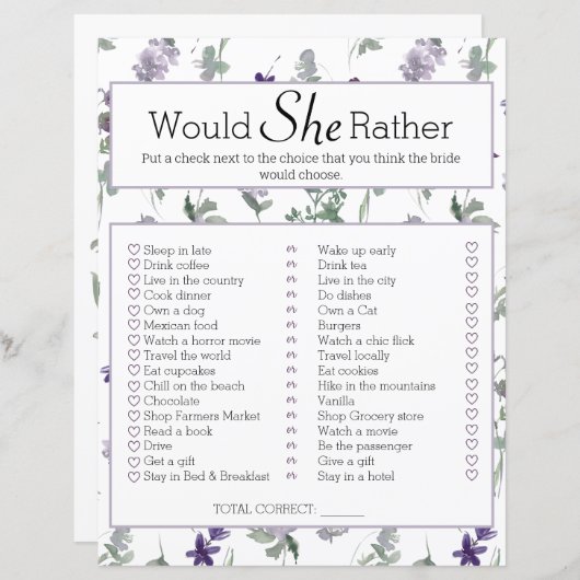 ブライダルシャワーの試合は彼女はむしろワイルドフラワーだろう (正面/裏面)