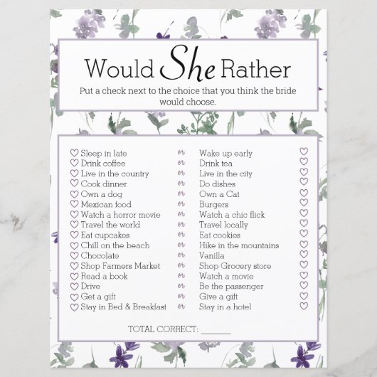 ブライダルシャワーの試合は彼女はむしろワイルドフラワーだろう (正面)