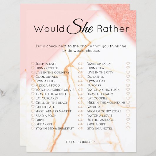 ブライダルシャワーの試合は彼女はむしろ大理石モダンになる (正面/裏面)