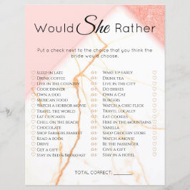 ブライダルシャワーの試合は彼女はむしろ大理石モダンになる