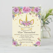 ブライダルシャワーの賞賛、ユニコーン、アイボリー、花 招待状 (スタンド正面)