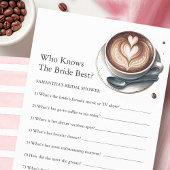 ブライダルシャワーの質問ゲームピンクコーヒーテーマ チラシ