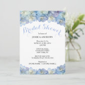 ブライダルシャワーの青いアジサイの水彩画の花柄 招待状 (スタンド正面)