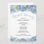 ブライダルシャワーの青いアジサイの水彩画の花柄 招待状 (正面/裏面)