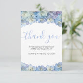 ブライダルシャワーの青いアジサイの花柄は感謝していしています サンキューカード (スタンド正面)