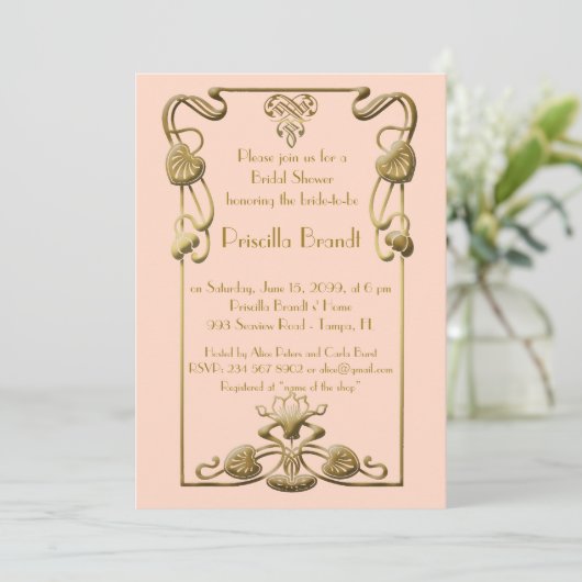 ブライダルシャワーの顕彰素晴らし、ギャツビースタイル、ピンク 招待状 (スタンド正面)