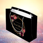 ブライダルシャワーの黒の花束 ワインレッド ラージペーパーバッグ