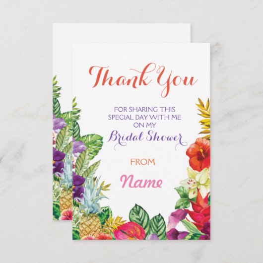 ブライダルシャワーのTikiのアロハルアウ(ハワイ式宴会)カードありがとう 招待状 (正面/裏面)