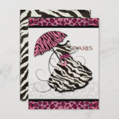 ブライダルシャワーはヒョウのレトロの服、パリ感謝していしています サンキューカード (正面/裏面)