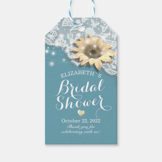 ブライダルシャワーはレースひまわりストリングライトを支持 ギフトタグ (正面)