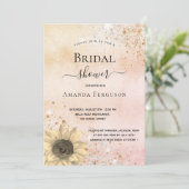 ブライダルシャワーひまわりバラ金ゴールド素朴グリッター 招待状 (スタンド正面)