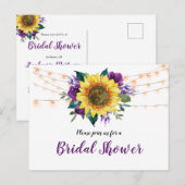 ブライダルシャワーひまわりライトパープルフローラ インビテーションポストカード (正面/裏面)
