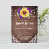 ブライダルシャワーひまわりレースパープル素朴フローラ 招待状 (スタンド正面)