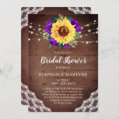 ブライダルシャワーひまわりレースパープル素朴フローラ 招待状 (正面/裏面)
