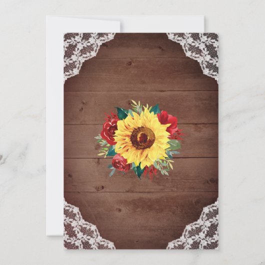 ブライダルシャワーひまわりレース赤フローラ 招待状 (裏面)