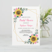 ブライダルシャワーひまわり幾何学模様フローラピンク 招待状 (スタンド正面)