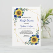 ブライダルシャワーひまわり幾何学模様フローラブルー 招待状 (スタンド正面)