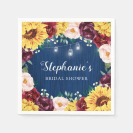 ブライダルシャワーひまわり秋フローラネイビーブルー スタンダードカクテルナプキン