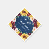 ブライダルシャワーひまわり秋フローラネイビーブルー スタンダードカクテルナプキン (角)