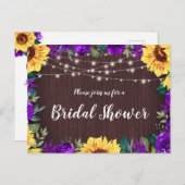 ブライダルシャワーひまわり紫フローラライトウッド インビテーションポストカード (正面/裏面)