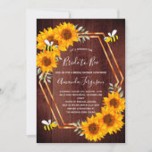 ブライダルシャワーひまわり茶色の木ミツバチ素朴 招待状 (正面)