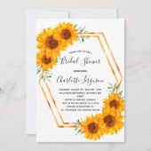 ブライダルシャワーひまわり金ゴールド幾何学模様 招待状 (正面)