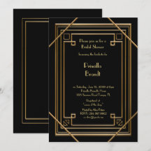 ブライダルシャワーへの招待素晴らし、ギャツビー金ゴールドブラック