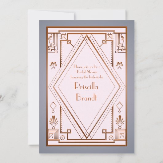 ブライダルシャワーへの招待素晴らし、ギャツビー、金ゴールドピンク 招待状 (正面)