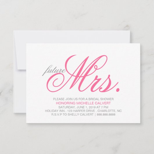 ブライダルシャワーへの招待 |将来のミセス 招待状 (正面)