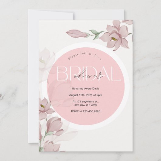 ブライダルシャワーほこりっぽいピンクフローラ 招待状 (正面)
