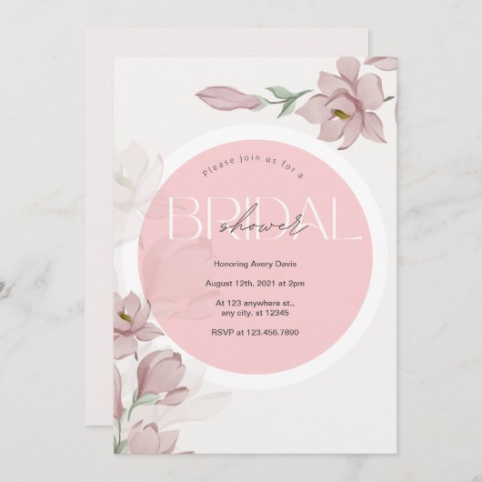 ブライダルシャワーほこりっぽいピンクフローラ 招待状 (正面/裏面)