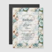 ブライダルシャワーほこりっぽい緑の白フローラ贅沢 マグネット招待状 (正面/裏面)