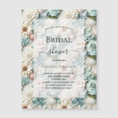 ブライダルシャワーほこりっぽい緑の白フローラ贅沢 マグネット招待状 (正面)