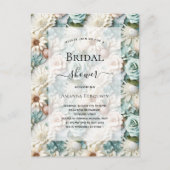 ブライダルシャワーほこりっぽい緑の白フローラ インビテーションポストカード (正面)