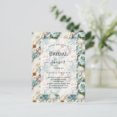 ブライダルシャワーほこりっぽい緑の白フローラ インビテーションポストカード (スタンド正面)