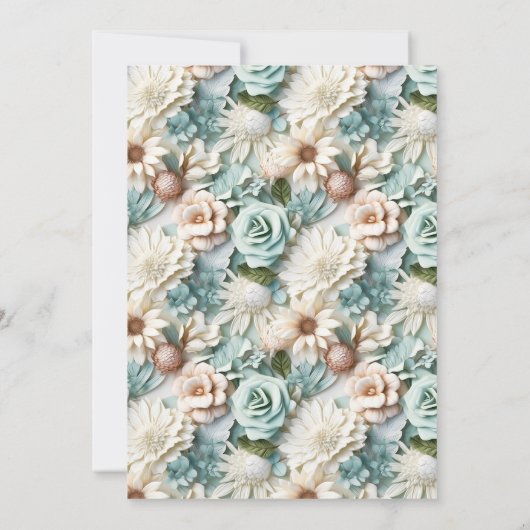 ブライダルシャワーほこりっぽい緑の白フローラ 招待状 (裏面)