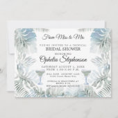 ブライダルシャワーほこりっぽい青い水の色トロピカルリーリーフ 招待状 (正面)