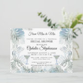 ブライダルシャワーほこりっぽい青い水の色トロピカルリーリーフ 招待状 (スタンド正面)