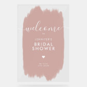 ブライダルシャワーようこそ金ゴールドスクリプトダスティピンク絵を描 アクリルサイン (正面)