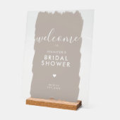 ブライダルシャワーようこそ金ゴールドスクリプ絵を描トベージュ アクリルサイン (傾斜)