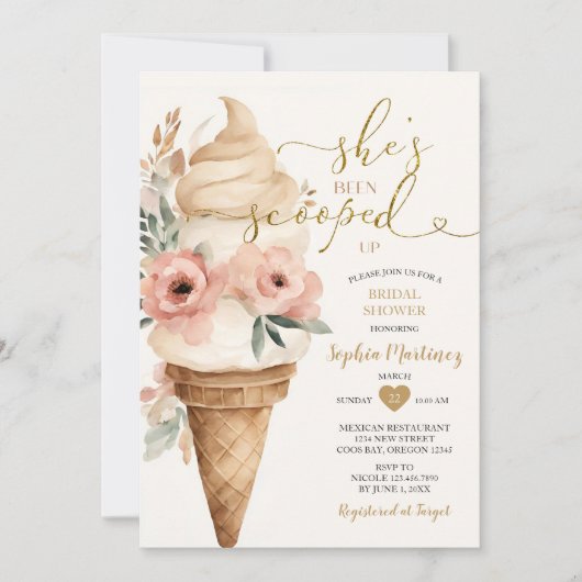 ブライダルシャワーアイスクリーム彼女はスクープされている 招待状 (正面)