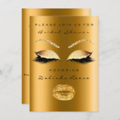 ブライダルシャワーアイズ金ゴールドキラキラ唇メイクアップグラム 招待状 (正面/裏面)