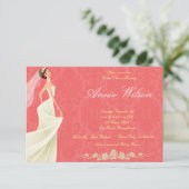 ブライダルシャワーアイボリードレスダマスク招待状 招待状 (スタンド正面)