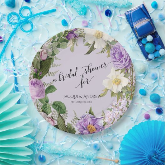 ブライダルシャワーアイボリーnラベンダーアイボリー牡丹リース ペーパープレート (パーティー)