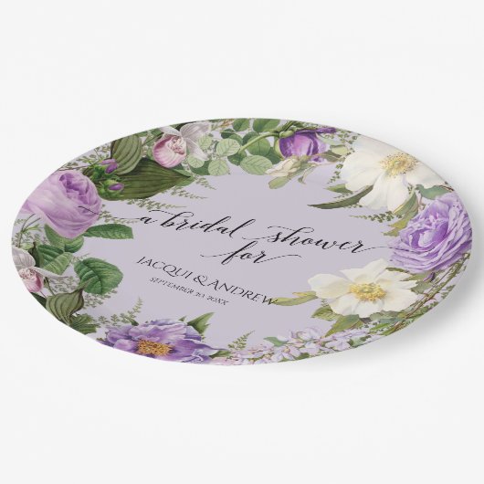 ブライダルシャワーアイボリーnラベンダーアイボリー牡丹リース ペーパープレート (アングル)